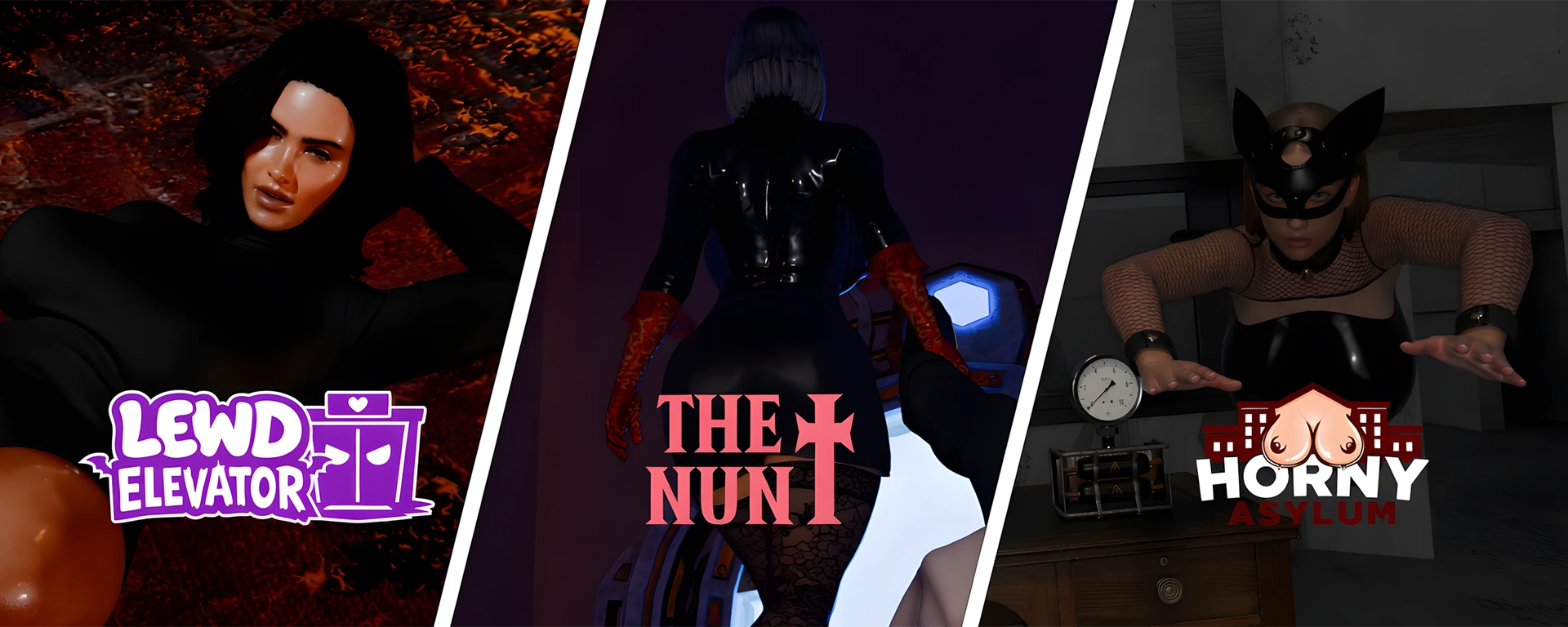 Lewd Elevator, The Nun, Horny Asylum - Moon Trilogy Banner
